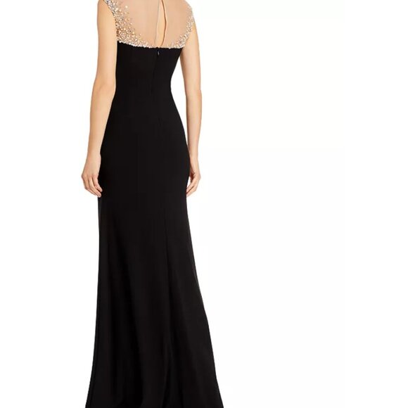 Adrianna Papell Illusion Mermaid Black Gown with Beaded Mesh Yoke Size 0 - Picture 2 of 9